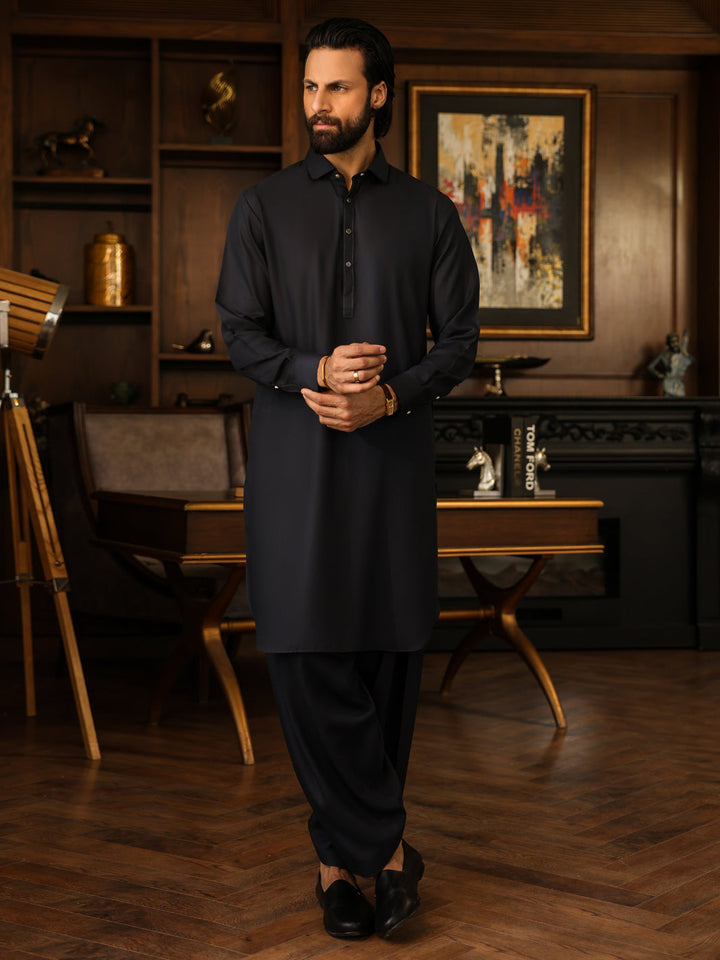 Blended Dark Grey Shalwar Kameez - Almirah