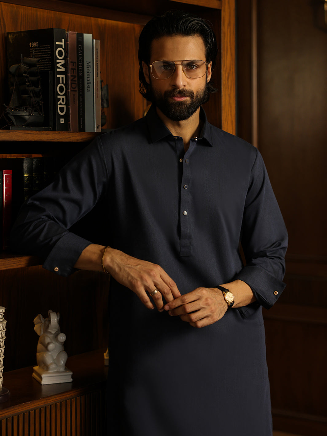 Blended Navy Blue Shalwar Kameez - Almirah