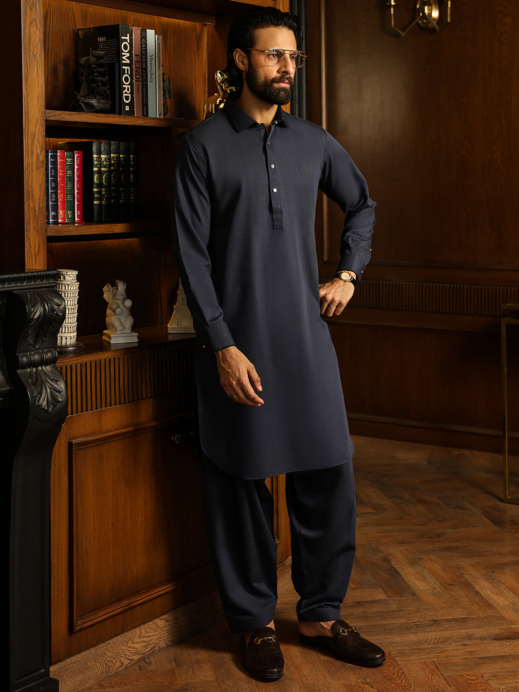 Blended Navy Blue Shalwar Kameez - Almirah