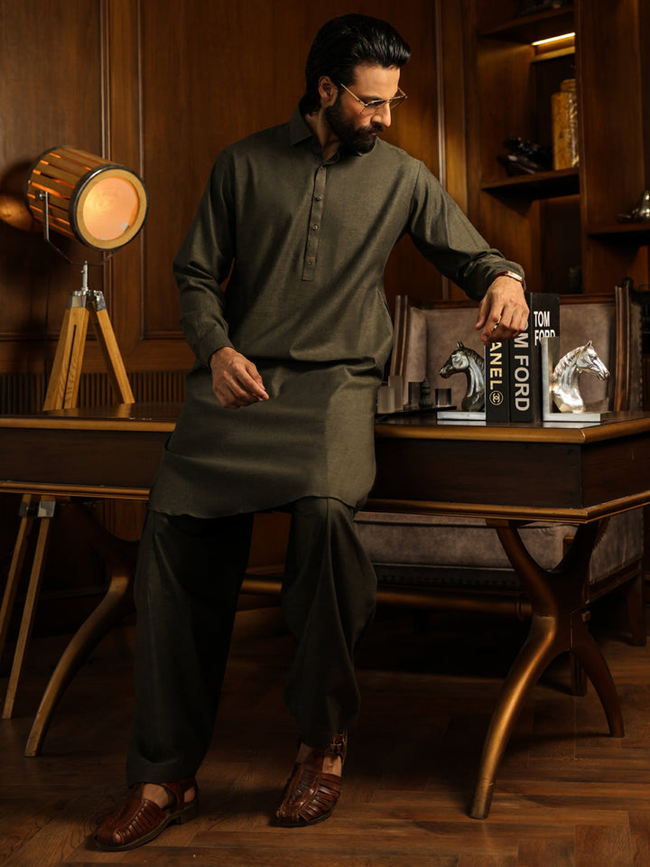 Blended Green Shalwar Kameez - Almirah