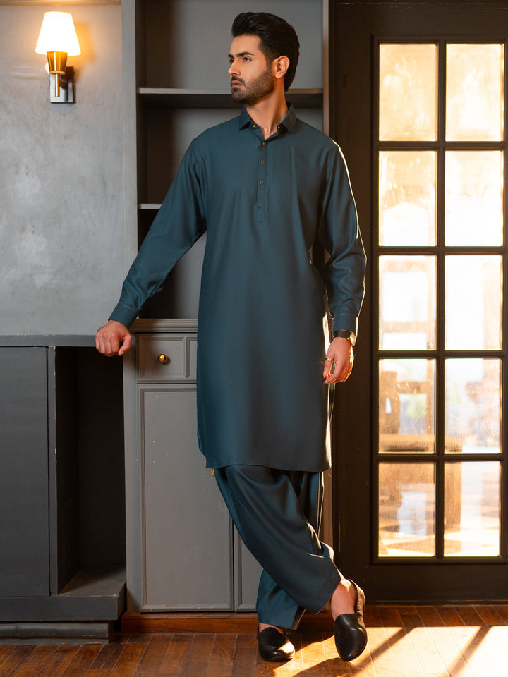 Blended Teal Shalwar Kameez - J. Junaid Jamshed
