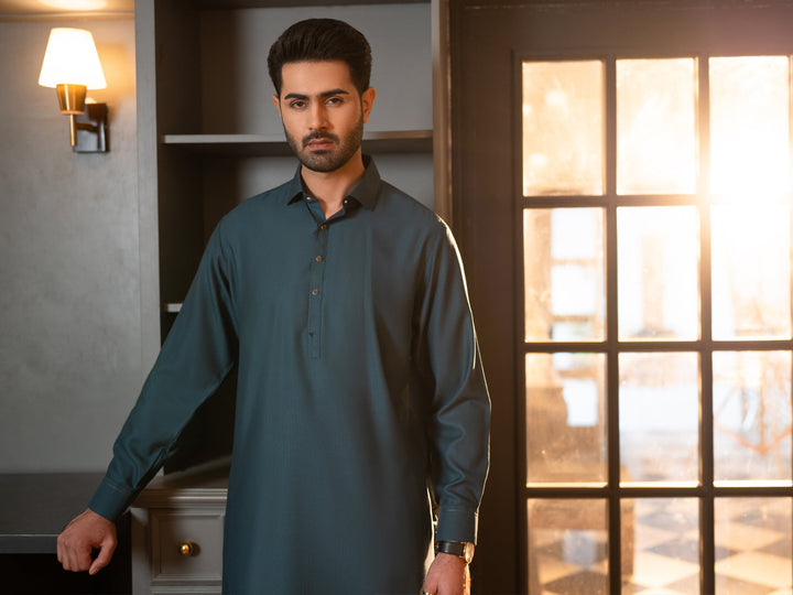 Blended Teal Shalwar Kameez - J. Junaid Jamshed