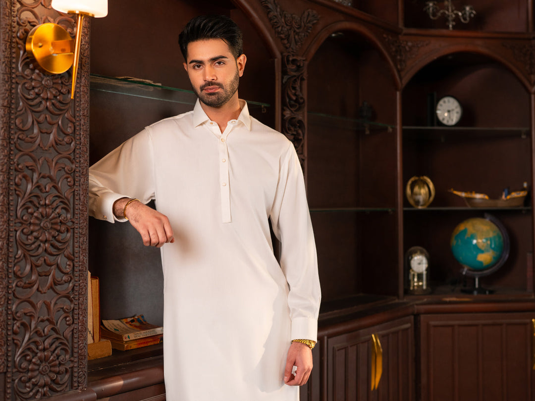 Blended White Shalwar Kameez - J. Junaid Jamshed