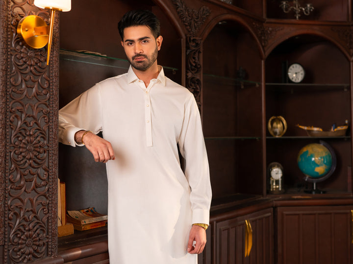 Blended White Shalwar Kameez - J. Junaid Jamshed