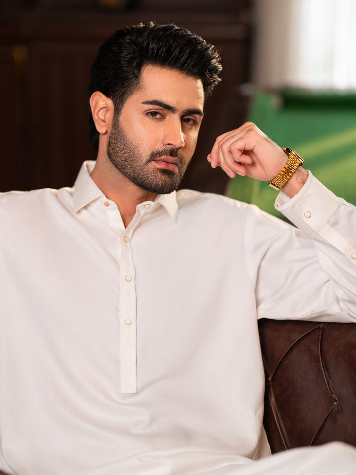 Blended White Shalwar Kameez - J. Junaid Jamshed