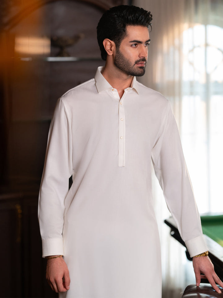 Blended White Shalwar Kameez - J. Junaid Jamshed