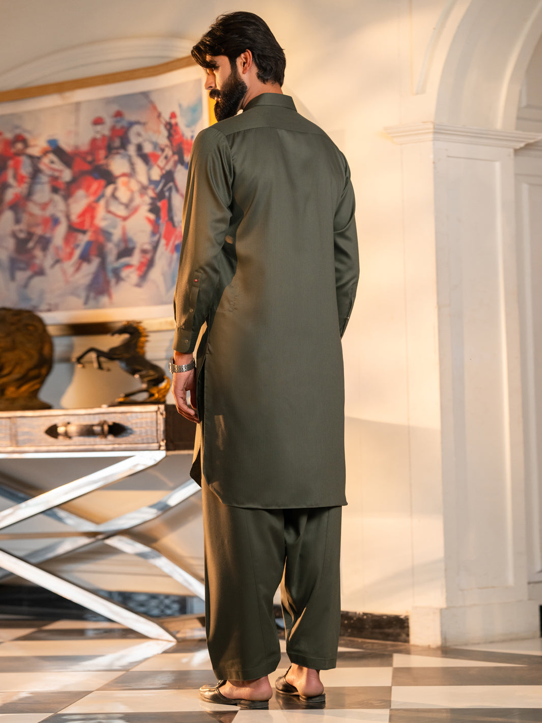 Blended Olive Shalwar Kameez - J. Junaid Jamshed