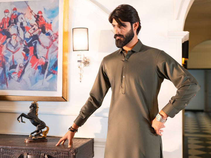 Blended Olive Shalwar Kameez - J. Junaid Jamshed