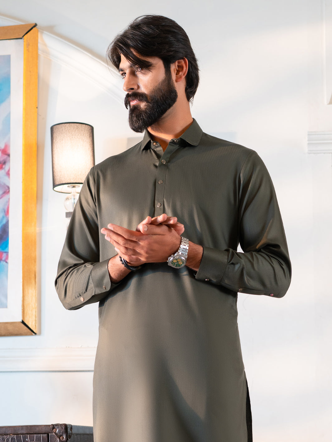 Blended Olive Shalwar Kameez - J. Junaid Jamshed