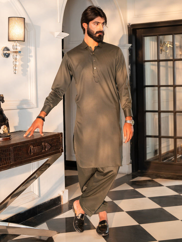 Blended Olive Shalwar Kameez - J. Junaid Jamshed