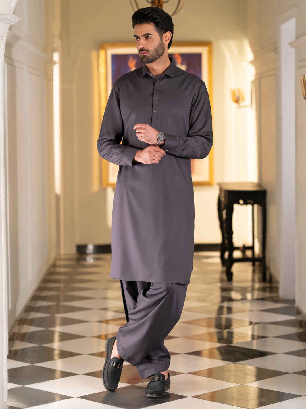 Blended Grey Shalwar Kameez - J. Junaid Jamshed