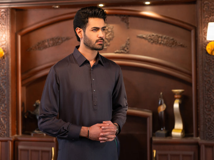 Blended Charcoal Grey Shalwar Kameez - J. Junaid Jamshed