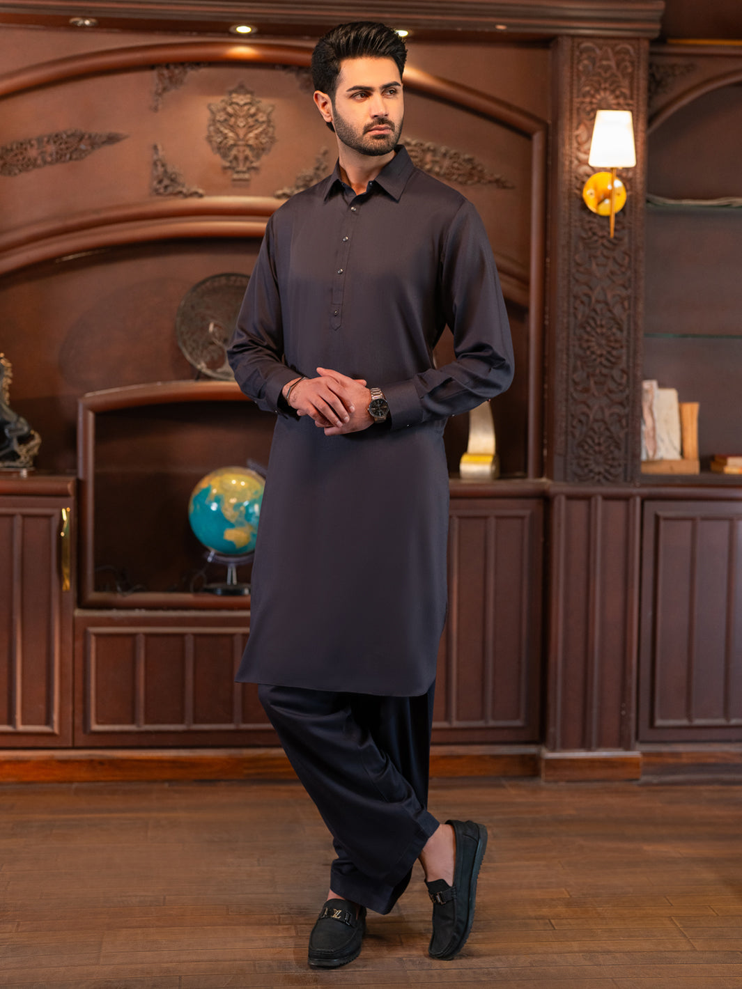 Blended Charcoal Grey Shalwar Kameez - J. Junaid Jamshed