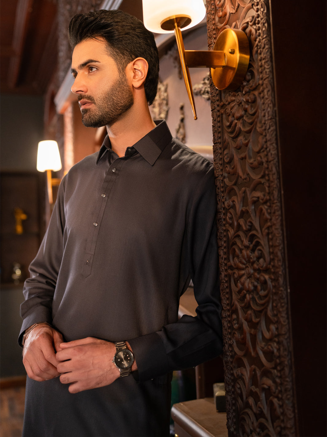Blended Charcoal Grey Shalwar Kameez - J. Junaid Jamshed