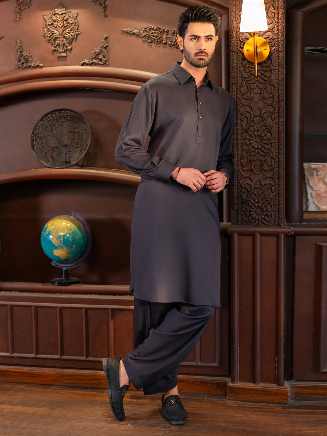 Blended Charcoal Grey Shalwar Kameez - J. Junaid Jamshed