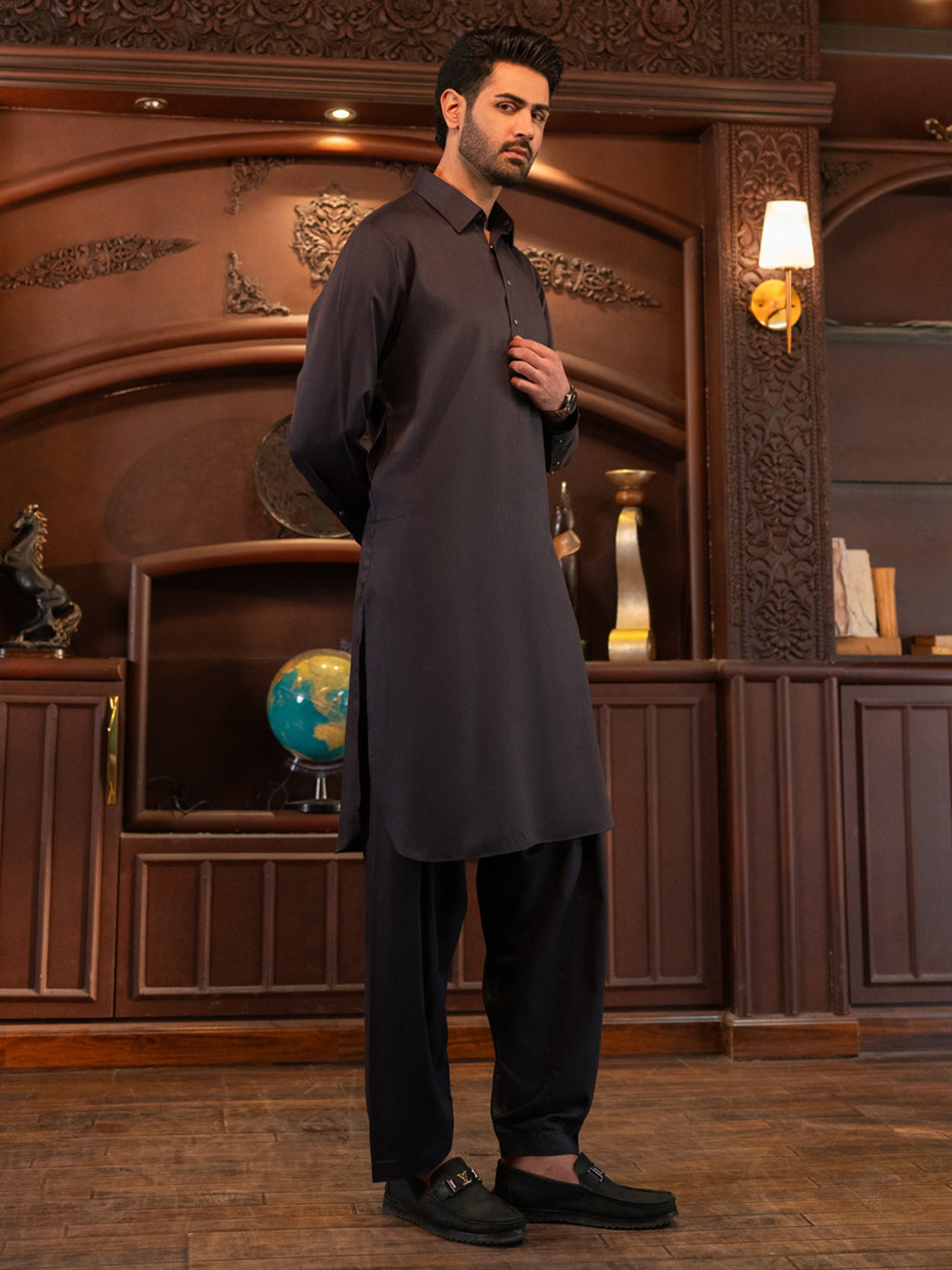 Blended Charcoal Grey Shalwar Kameez - J. Junaid Jamshed