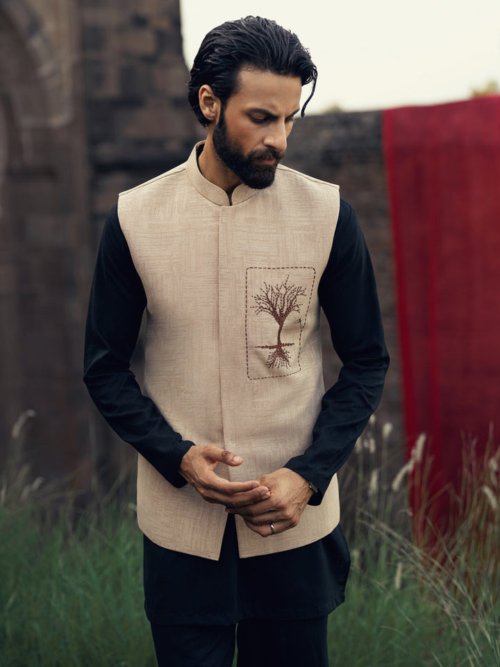 Polyester Beige Waist Coat - Almirah