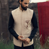 Polyester Beige Waist Coat - Almirah