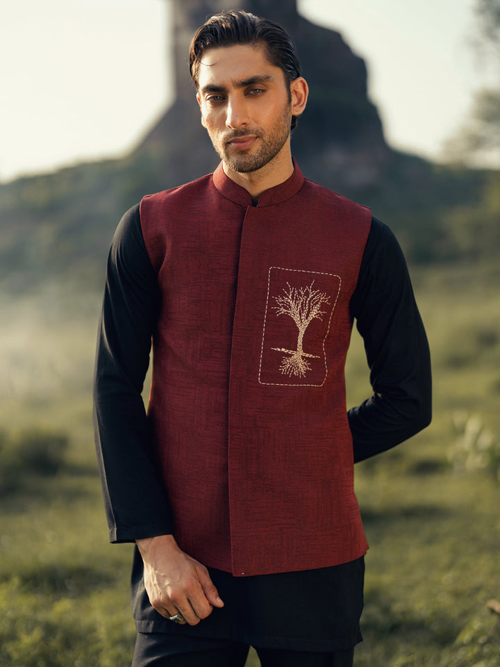 Polyester Red Waist Coat - Almirah