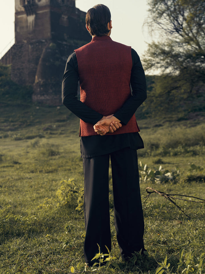 Polyester Red Waist Coat - Almirah