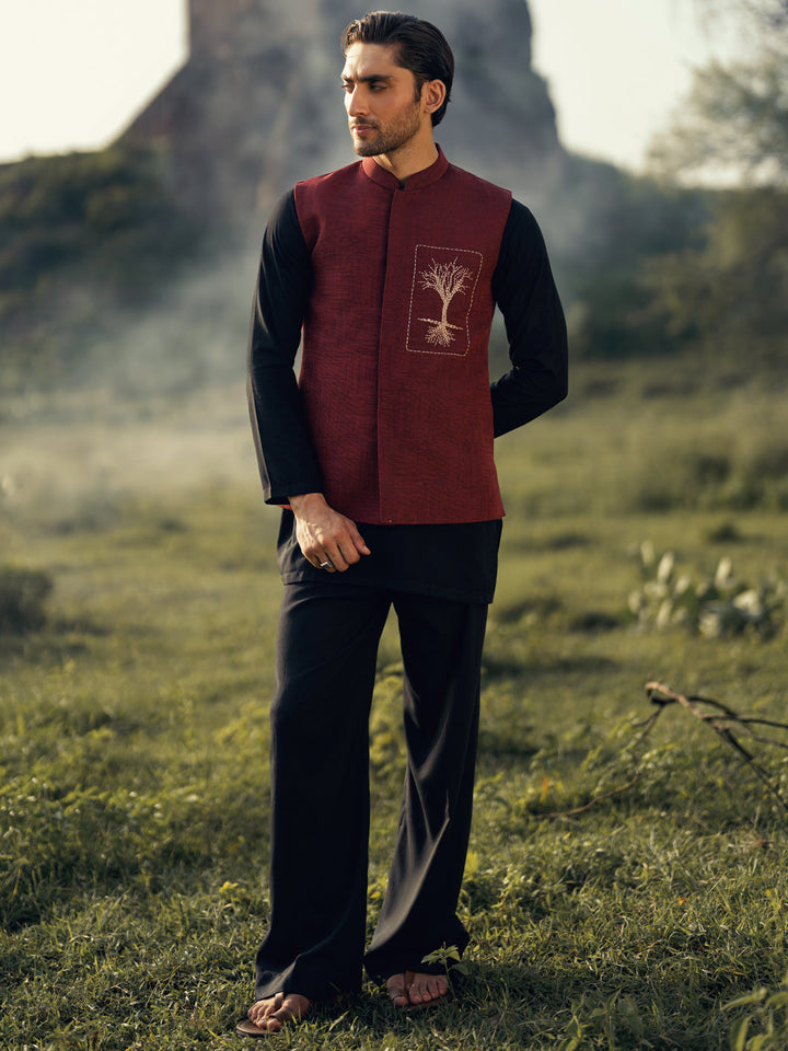 Polyester Red Waist Coat - Almirah