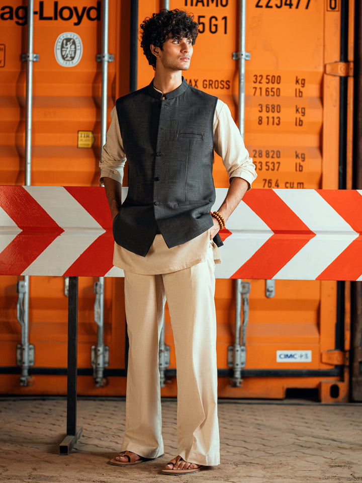 Polyester Charcoal Grey Waist Coat - Almirah