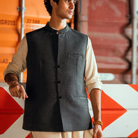 Polyester Charcoal Grey Waist Coat - Almirah