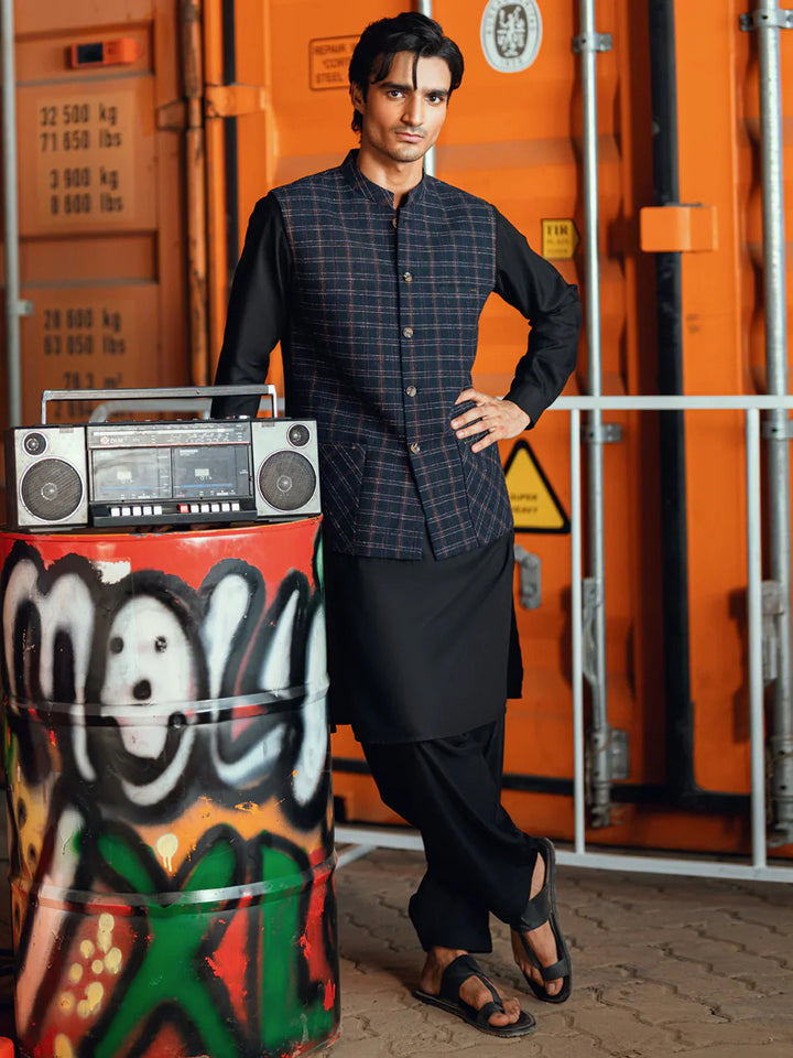 Polyester Dark Blue Waist Coat - Almirah