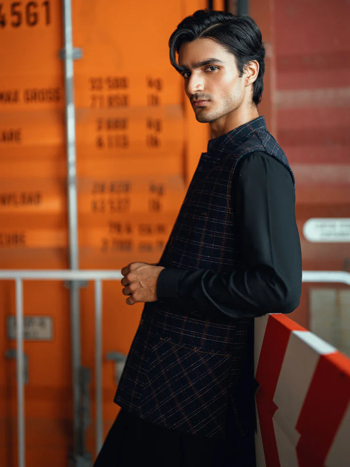 Polyester Dark Blue Waist Coat - Almirah