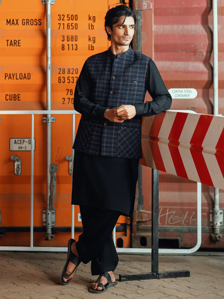 Polyester Dark Blue Waist Coat - Almirah