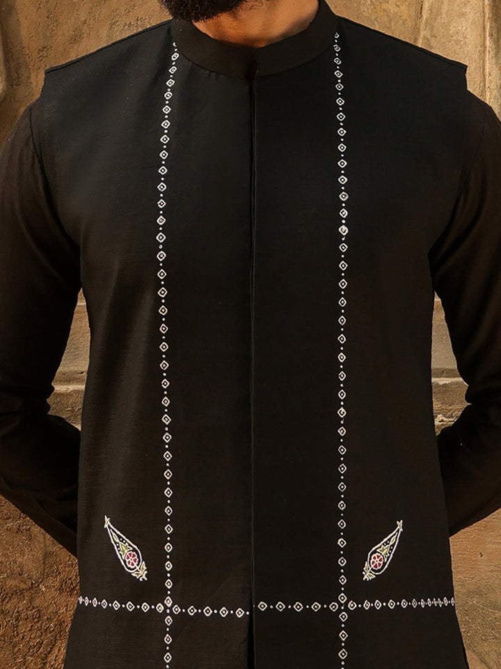 Cotton Black Waist Coat - Almirah