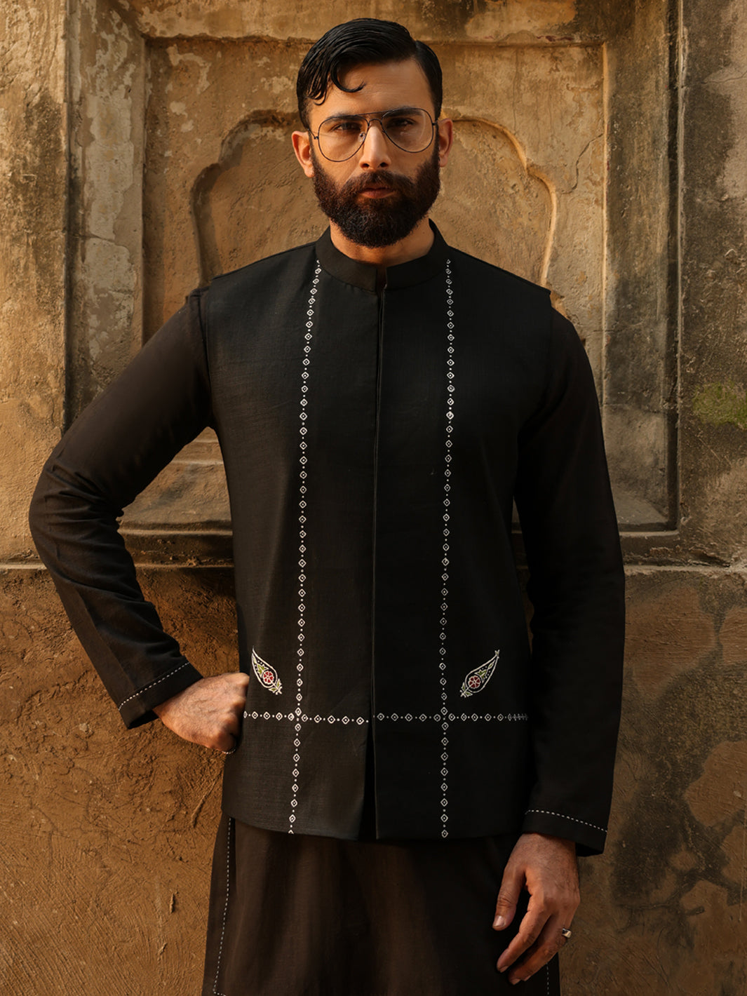 Cotton Black Waist Coat - Almirah