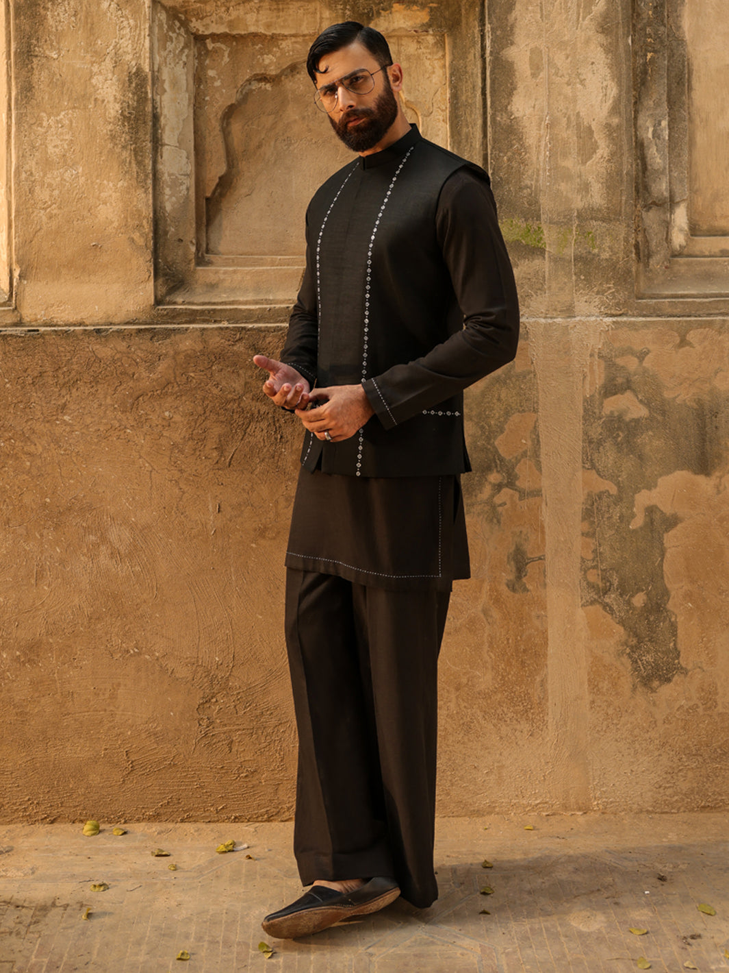 Cotton Black Waist Coat - Almirah