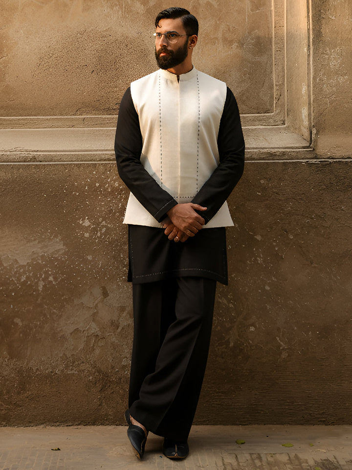 Cotton White Waist Coat - Almirah