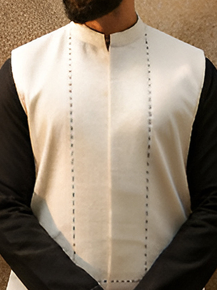 Cotton White Waist Coat - Almirah