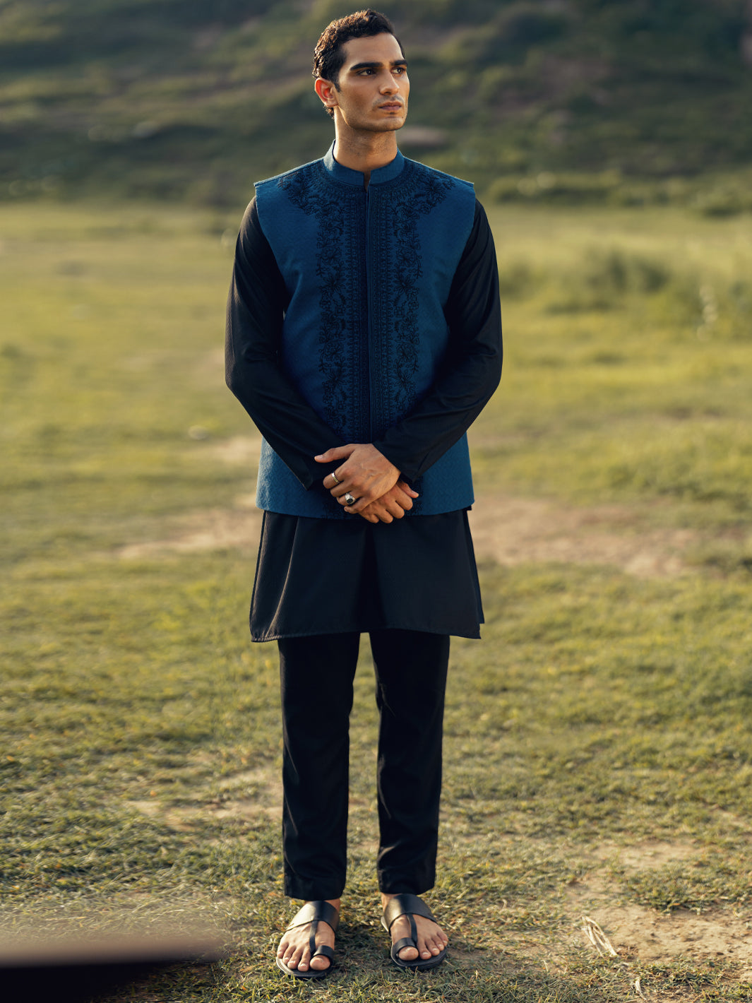 Blended Blue Waist Coat - Almirah