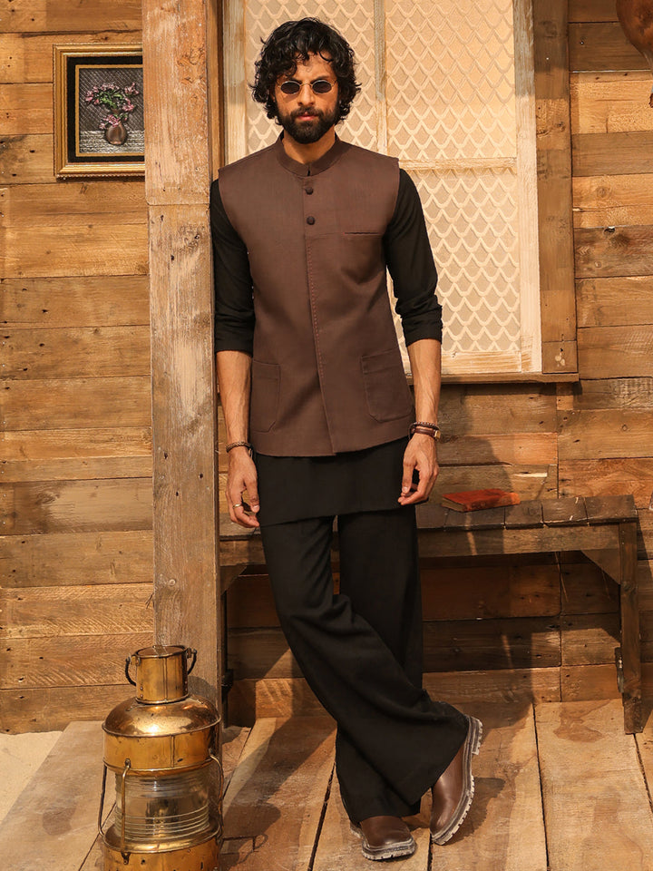 Cotton Brown Waist Coat - Almirah
