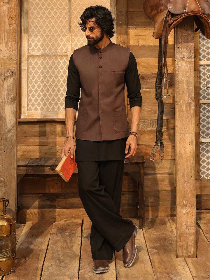 Cotton Brown Waist Coat - Almirah