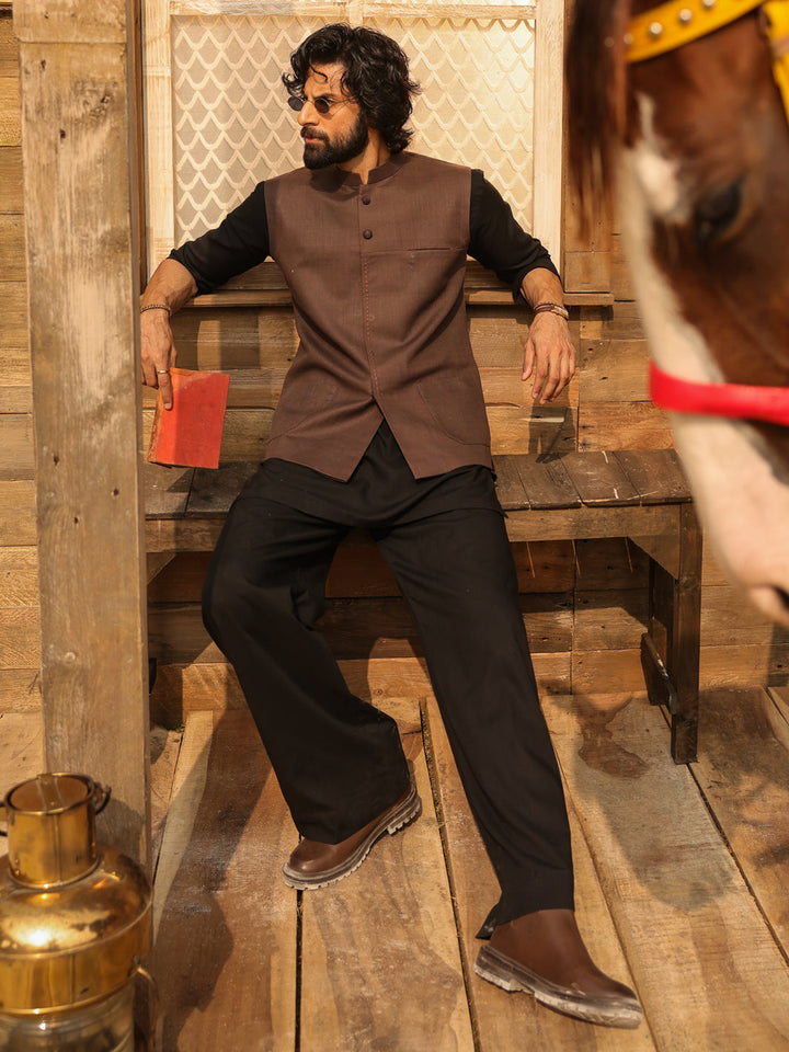 Cotton Brown Waist Coat - Almirah