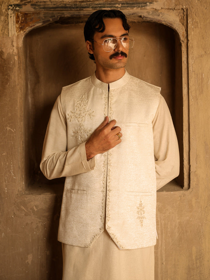 Polyester Off White Waist Coat - Almirah