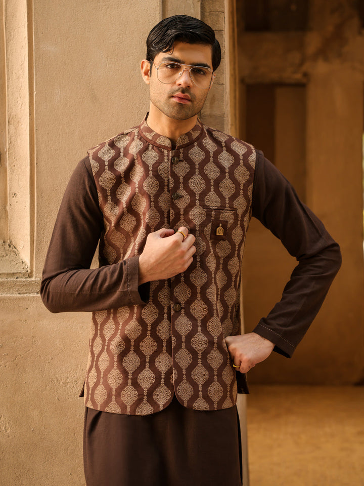 Polyester Brown Waist Coat - Almirah