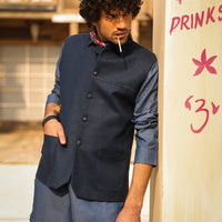 Cotton Dark Blue Waist Coat - Almirah