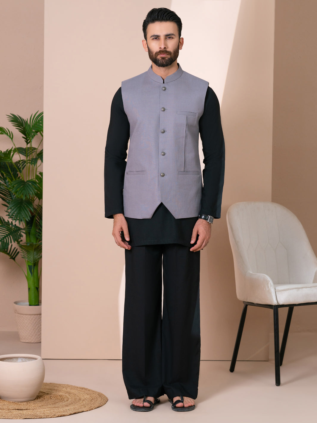 Cotton Grey Waist Coat - Almirah