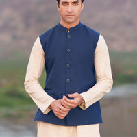 Cotton Blue Waist Coat - Almirah