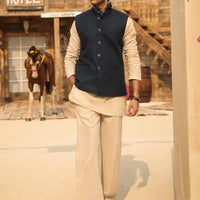 Blended Navy Blue Waist Coat - Almirah