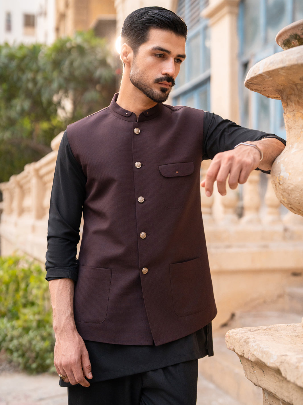 Blended Dark Brown Waist Coat - Almirah