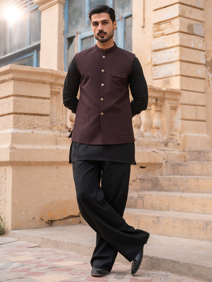 Blended Dark Brown Waist Coat - Almirah