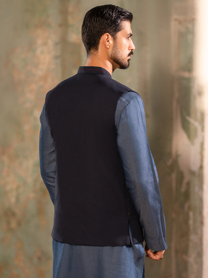 Blended Midnight Blue Waist Coat - Almirah