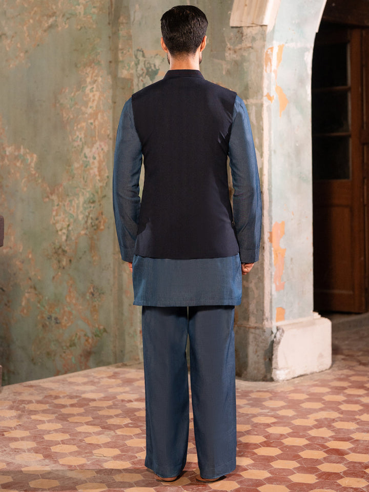 Blended Midnight Blue Waist Coat - Almirah