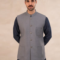 Taflon Rayon Light Grey Waist Coat - J. Junaid Jamshed